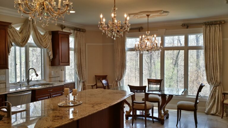 Custom drapery in a Bergen County dining room