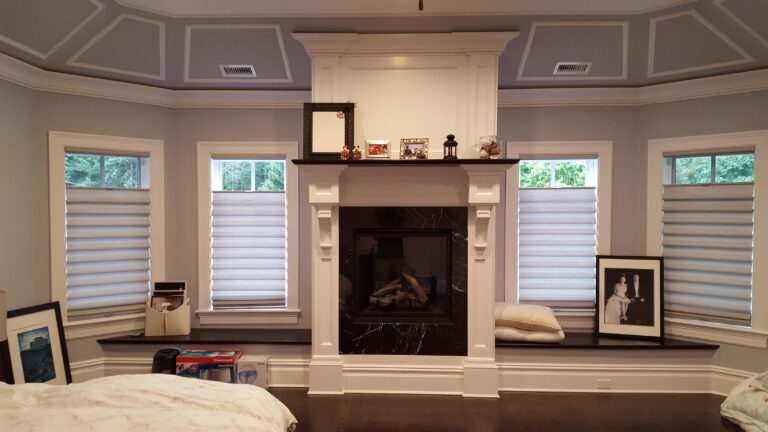 Roman shades in a living room in a Bergen County home