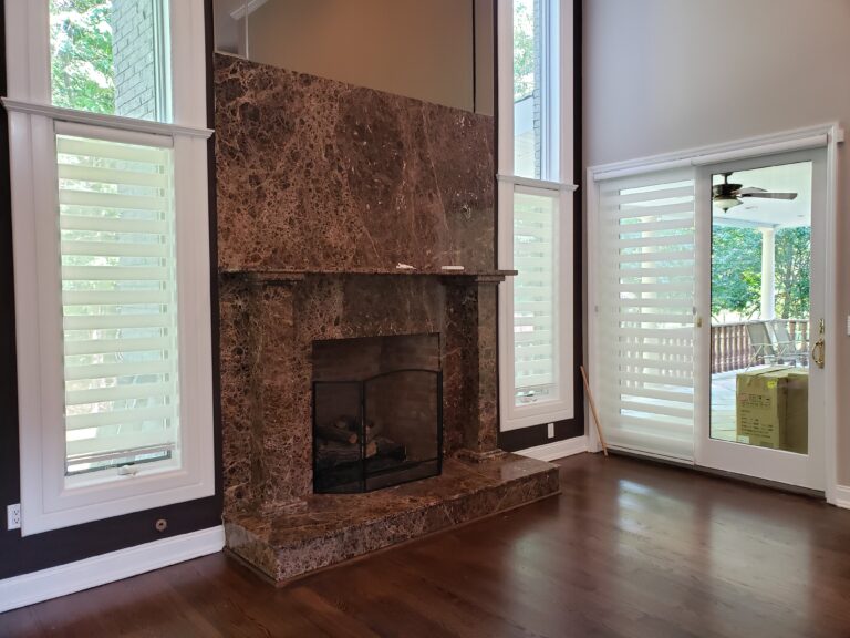 Wood blinds in a Bergen County living room