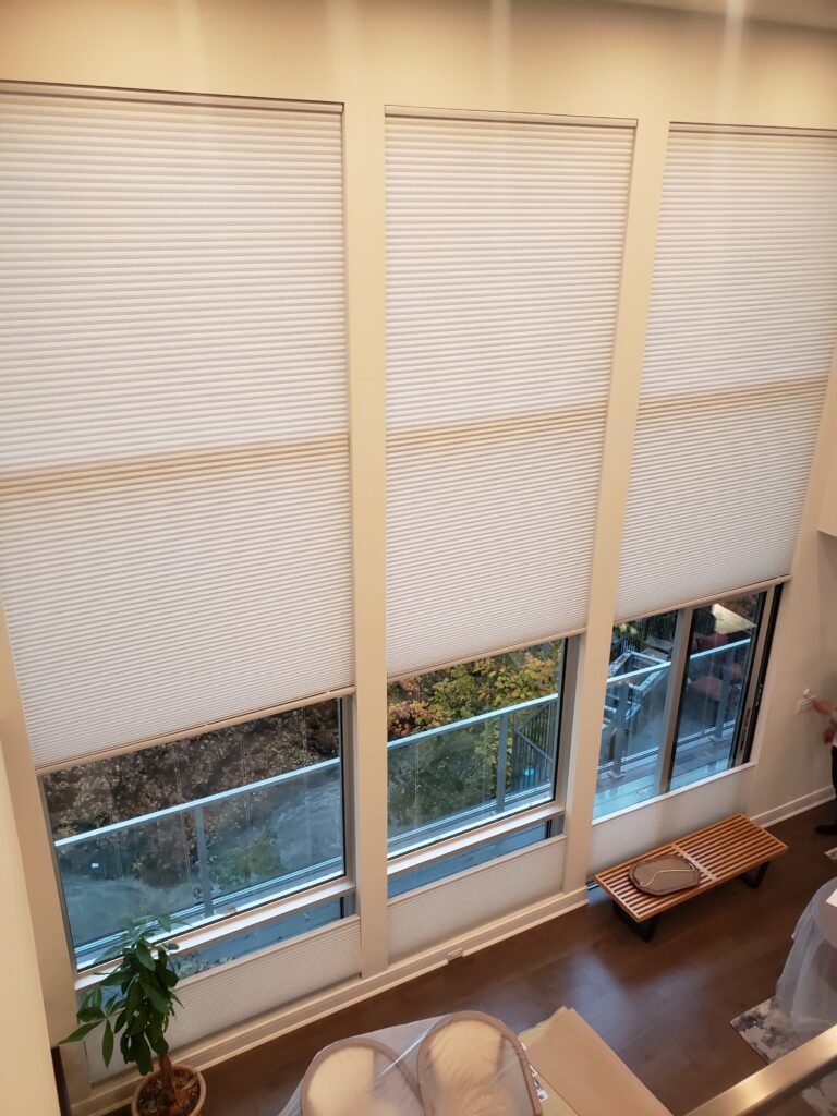 Cellular honeycomb shades installed in a New Jersey living room
