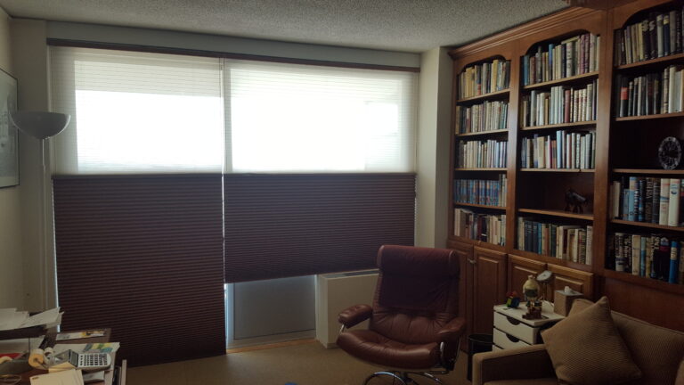 Cellular honeycomb shades installed in a New Jersey home office