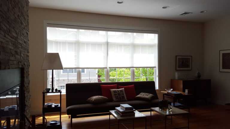 roller shades in a Tri-State living room, made to measure