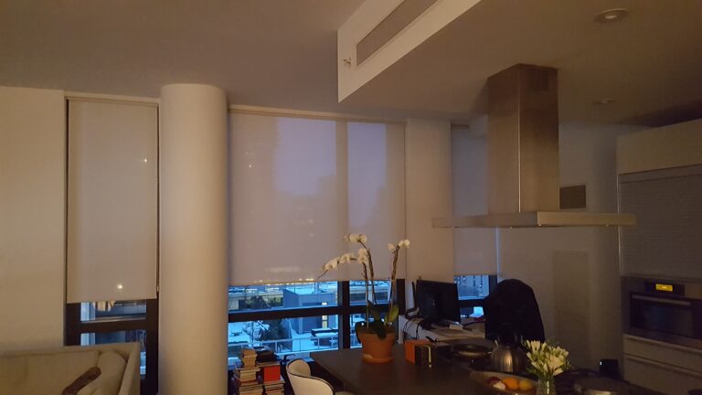 Roller shades measured and fitted for a Bergen County kitchen