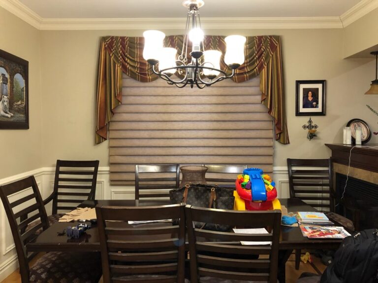 Custom sheer shadings fitted in a dining room in Bergen County, NJ