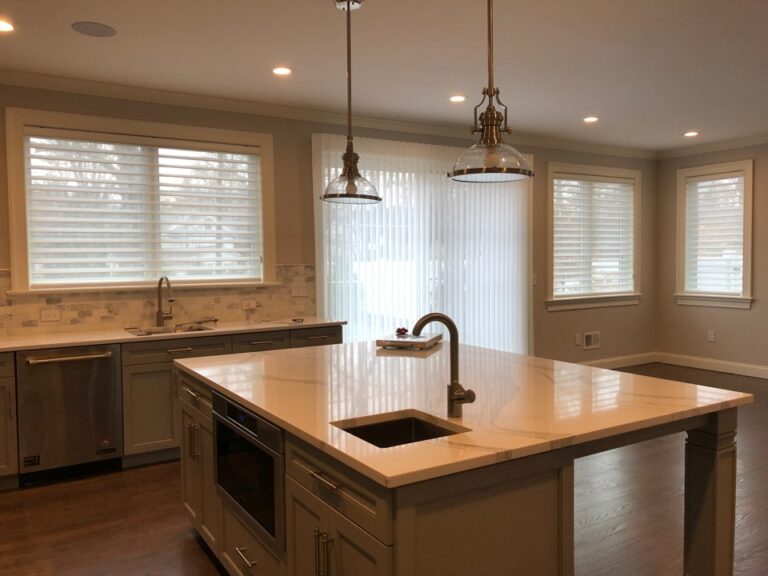 Sheer shadings measured and fitted for a Bergen County kitchen on a sliding glass door