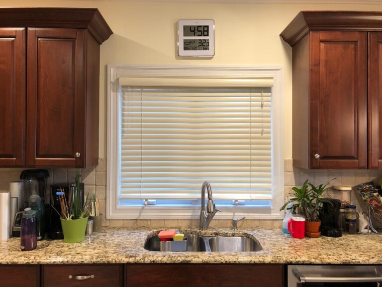 Wood blinds installed in a New Jersey kitchen