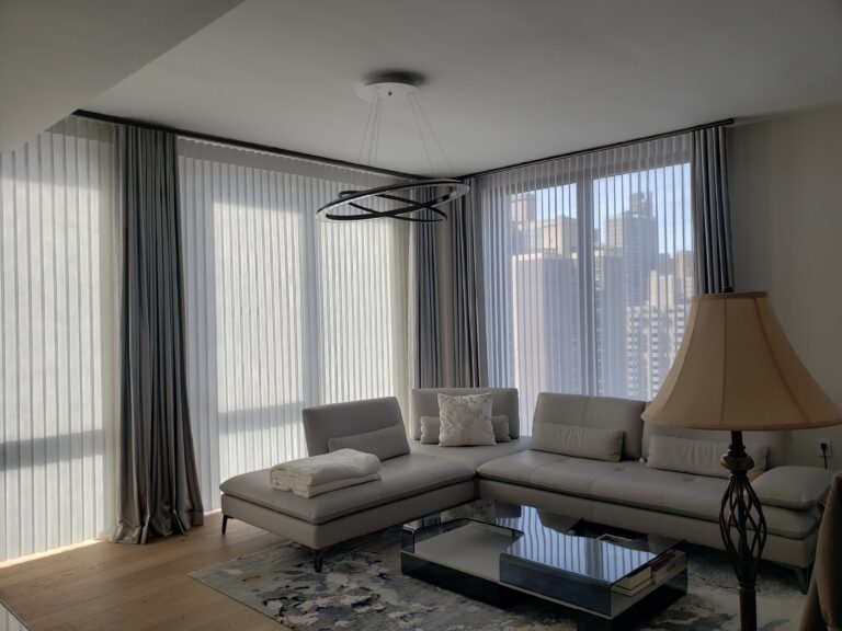 sheer shadings in a Tri-State living room, made to measure