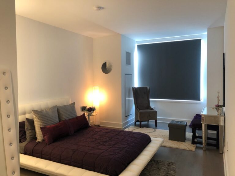 Custom roller shades fitted in a bedroom in Bergen County, NJ