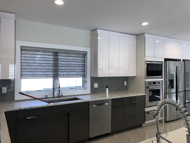 Roller shades measured and fitted for a Bergen County kitchen
