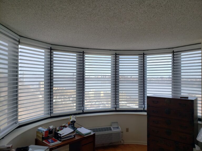 Sheer shadings in a Bergen County living room in a bay window
