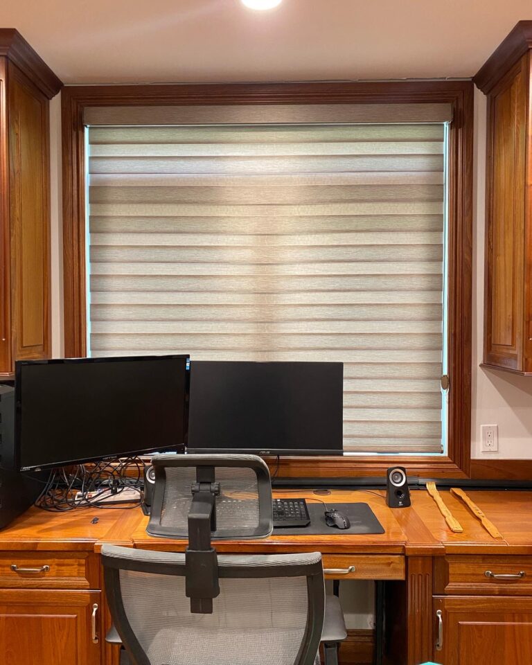 Sheer shadings measured and fitted for a Bergen County living room