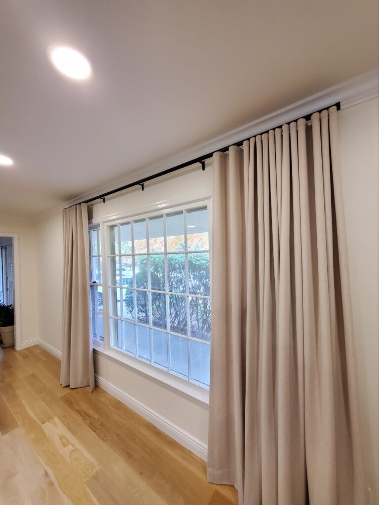 Custom custom drapery fitted in a living room in Bergen County, NJ