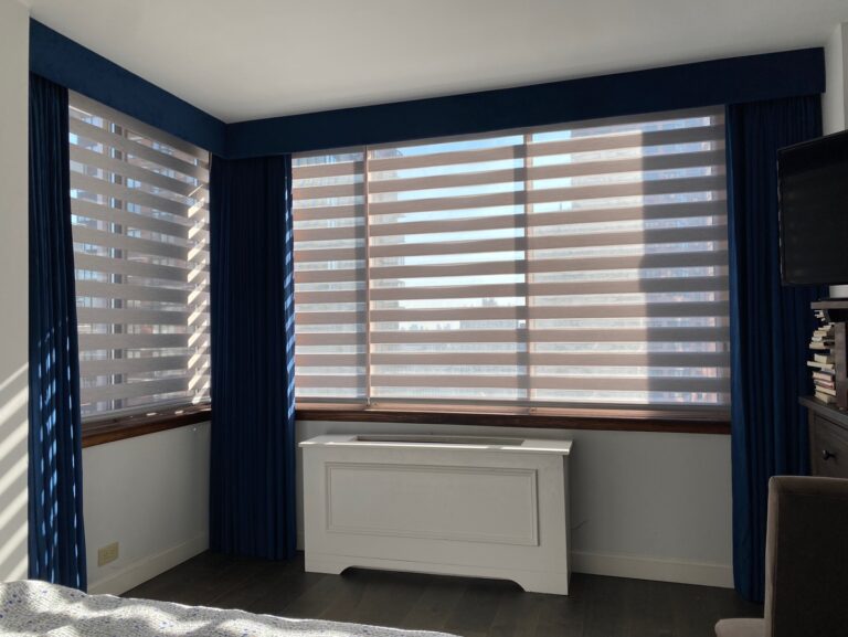 sheer shadings in a Tri-State living room, made to measure