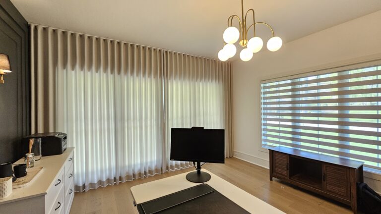 Custom drapery panels in a living room in a Bergen County home