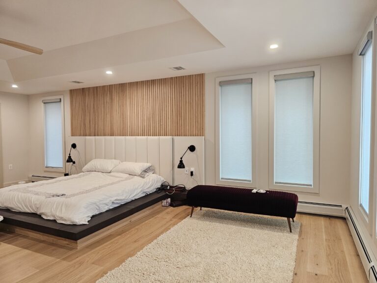Custom roller shades fitted in a bedroom in Bergen County, NJ