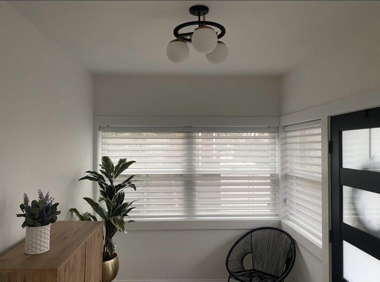 Custom wood blinds fitted in a living room in Bergen County, NJ