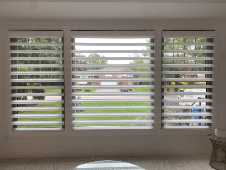 Sheer zebra shades in a living room in a Bergen County home