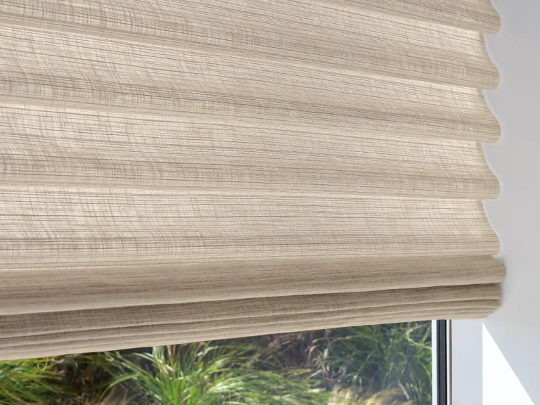 Woven Roman shades in a neutral room