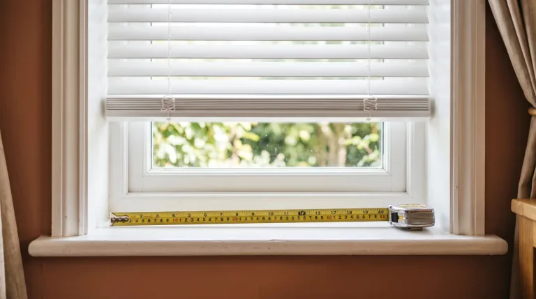 Tape measure resting on a white sill inside a recessed window opening